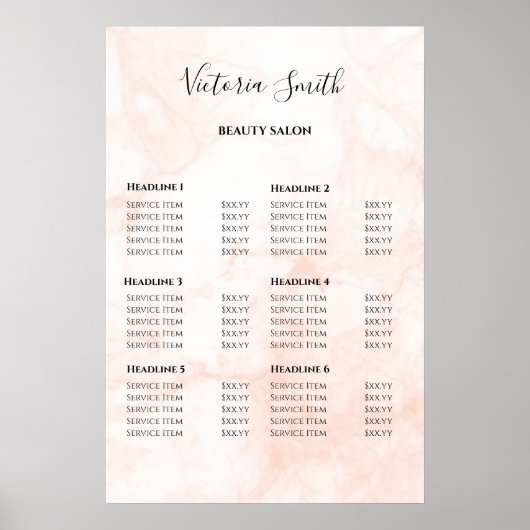 ヴィンテージ ビューティー サロン 料金表 ポスター (正面)