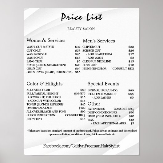 ヴィンテージ ビューティー サロン 料金表 ポスター (正面)