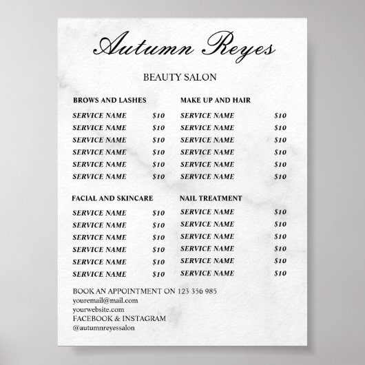 ヴィンテージ ビューティー サロン 料金表 ポスター (正面)