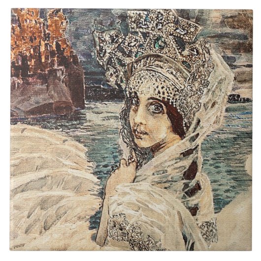 ヴィンテージ ビューティー 白鳥の姫 ヴルーベル 絵画 タイル (正面)
