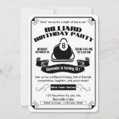 ヴィンテージ ビリヤード バースデー パーティー プール テーマ ホワイト 招待状 (正面)