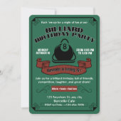 ヴィンテージ ビリヤード バースデー パーティー プール テーマ 緑 招待状 (正面)