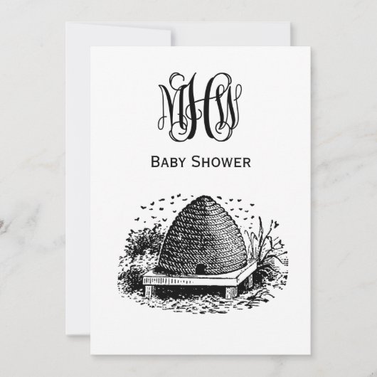 ヴィンテージ ビーズ アンド ビー ハイヴ #1 ヴァイン モノグラム フォント 招待状 (正面)