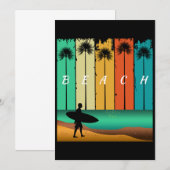 ヴィンテージ ビーチ サーファー サーフィン パーム ツリー 招待状 (正面/裏面)