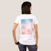 ヴィンテージ ビーチ 日没 ヤシの木 パステル Tシャツ (裏面フル)