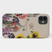 ヴィンテージ・ビーハイブ はちみつ採取する蜂とひまわりのモノグラム Case-Mate iPhoneケース (裏面(横))