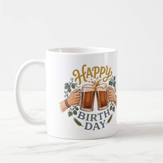 ヴィンテージ ビールで乾杯 誕生日アート コーヒーマグカップ (左)