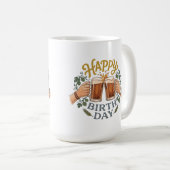 ヴィンテージ ビールで乾杯 誕生日アート コーヒーマグカップ (正面右)