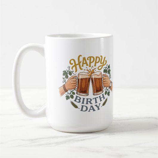 ヴィンテージ ビールで乾杯 誕生日アート コーヒーマグカップ (左)