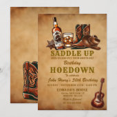 ヴィンテージ ビール ブーツ カウボーイ 大人 誕生日 招待状 (正面/裏面)
