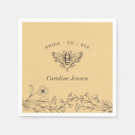 ヴィンテージ ビー ワイルドフラワー イエロー シャワー スタンダードカクテルナプキン (正面)