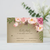ヴィンテージ ピオニー ラスティック ブラッシュ ウェディング RSVP カード (スタンド正面)