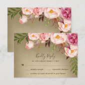 ヴィンテージ ピオニー ラスティック ブラッシュ ウェディング RSVP カード (正面/裏面)