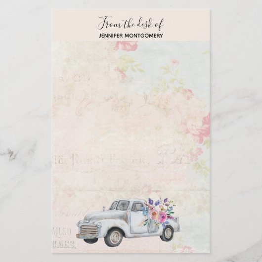 ヴィンテージ ピックアップ トラック ラスティック ウォーターカラー 便箋 (正面)