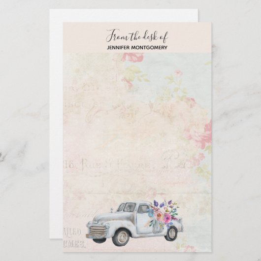 ヴィンテージ ピックアップ トラック ラスティック ウォーターカラー 便箋 (正面/裏面)