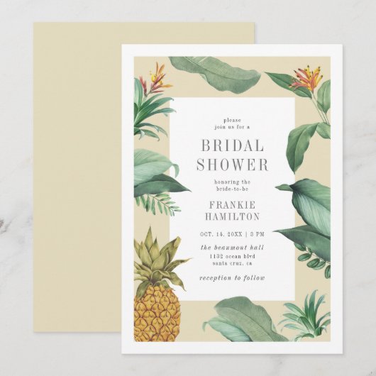 ヴィンテージ ピニャータ &amp; トロピカル リーフ ブライダル シャワー 招待状 (正面/裏面)