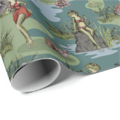 ヴィンテージ・ピンアップ・ガール・カエル ラッピングペーパー (ロールコーナー)