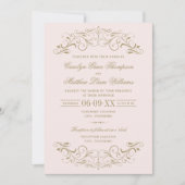 ヴィンテージ ピンクとアンティーク ゴールドの華やかな結婚式 招待状 (正面)