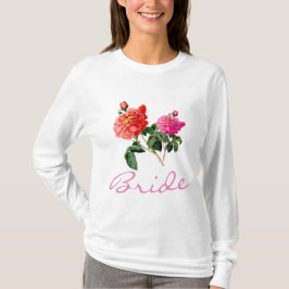 ヴィンテージ ピンクと赤のバラの花 ブライドシャツ Tシャツ