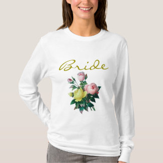 ヴィンテージ ピンクと黄色のバラの花 ブライドシャツ Tシャツ