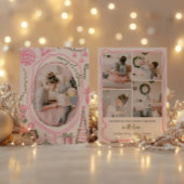 ヴィンテージ ピンクのクリスマス 水彩家族写真 シーズンカード