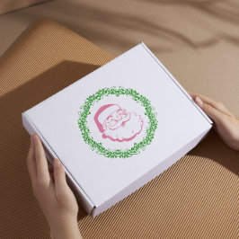 ヴィンテージ ピンクのサンタフレームを緑のリースが囲むクリスマス シール