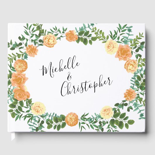 ヴィンテージ ピンクのバラのウェディング ゲストブック (正面)