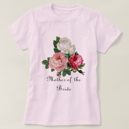 ヴィンテージ ピンクのバラ  花嫁の母 のフラワーデザイン Tシャツ (デザイン正面)