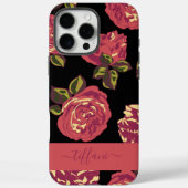 ヴィンテージ ピンクのバラ 黒のボタニカル デザイン Case-Mate iPhoneケース (裏面)