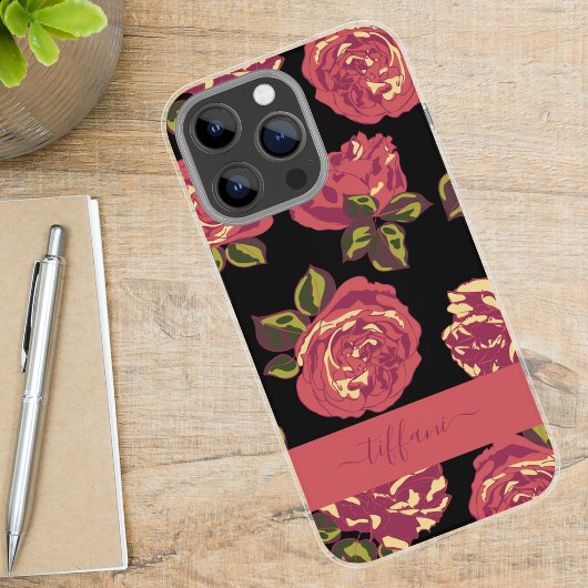 ヴィンテージ ピンクのバラ 黒のボタニカル デザイン Case-Mate iPhoneケース