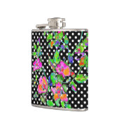 ヴィンテージ：ピンクのバラb/wポルカドット フラスク (左)