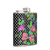 ヴィンテージ：ピンクのバラb/wポルカドット フラスク (右)