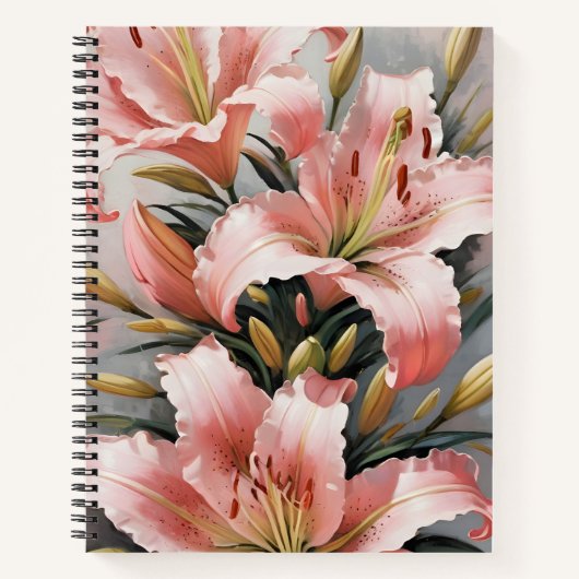 ヴィンテージ ピンクのユリ ノートブック (正面)