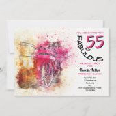 ヴィンテージ ピンクの水彩ガールフレンドの自転車の誕生日 招待状 (正面)