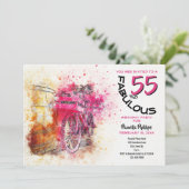 ヴィンテージ ピンクの水彩ガールフレンドの自転車の誕生日 招待状 (スタンド正面)