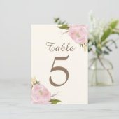 ヴィンテージ ピンクの牡丹の結婚式テーブルナンバーカード 招待状 (スタンド正面)