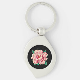 ヴィンテージ ピンクの芍薬の花 キーホルダー