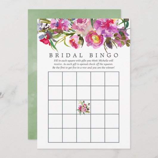 ヴィンテージ ピンクの芍薬 ブライダルシャワー ビンゴ 招待状 (正面/裏面)