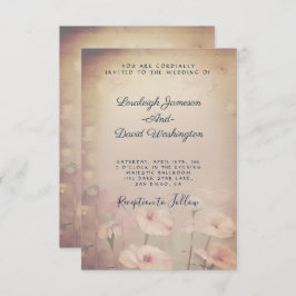 ヴィンテージ ピンクの花のウェディング 招待状