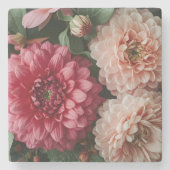 ヴィンテージ ピンクの花 ストーンコースター (正面)