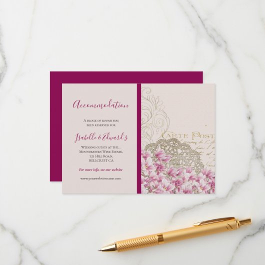 ヴィンテージ ピンクの花 パリの春 ブルゴーニュ エンクロージャーカード (正面/裏面インサイチュ)