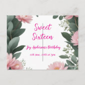 ヴィンテージ ピンクの花 緑のユーカリ 16歳の誕生日 ポストカード (裏面)