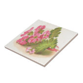 ヴィンテージ、ピンクの花、緑の葉、 タイル (側面)