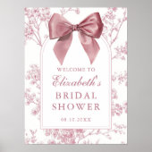 ヴィンテージ ピンクの蝶結び ウェルカムサイン 結婚前のお祝い ポスター (正面)