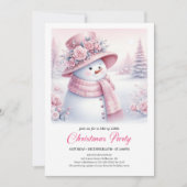 ヴィンテージ ピンクの雪だるまの子供用 編集可能なクリスマスカード 招待状 (正面)