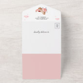 ヴィンテージ ピンクの飛行機 ネイビーブルーのベイビーシャワー オールインワン招待状 (外側)