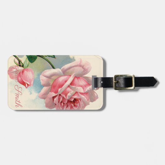ヴィンテージ/ピンクビクトリアンローズのパーソナライズ ラゲッジタグ (正面横)