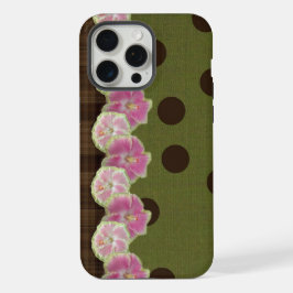 ヴィンテージ ピンクフラワー ストライプ オリーブ ドットケース iPhone 15 PRO MAXケース