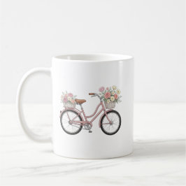 ヴィンテージ ピンク自転車とフラワーバスケット ステッカー コーヒーマグカップ