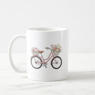 ヴィンテージ ピンク自転車とフラワーバスケット ステッカー コーヒーマグカップ
